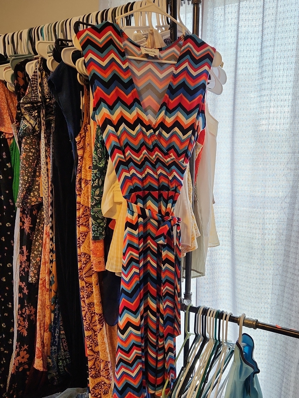 Leota Multicolor Chevron Midi Dress in Blue, Red, Pink, Orange, White